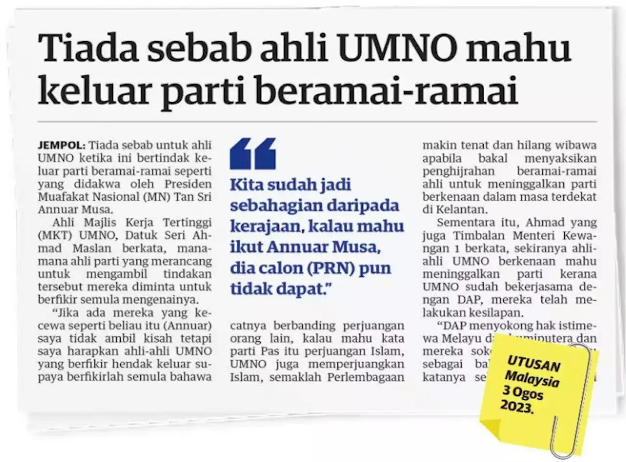 UMNO sepatutnya semakin matang berpolitik