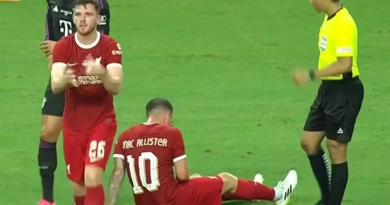 Video: Mac Allister salió lesionado en un amistoso ante el Bayern Munich