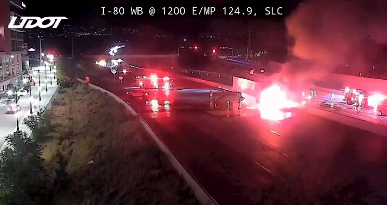 Semi-truck bursts into flames on I-80 in Salt Lake City