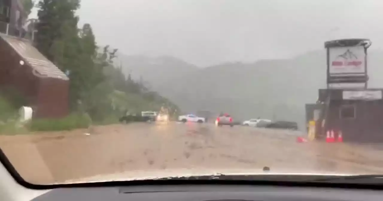 Flash floods cover road in Little Cottonwood Canyon near Alta