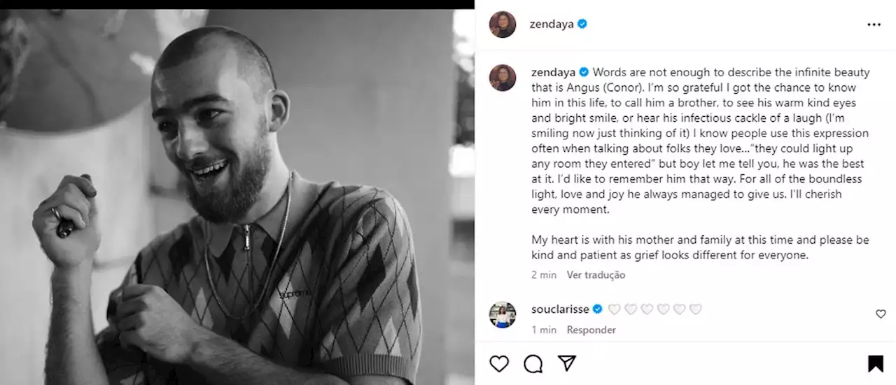 Zendaya presta homenagem ao ator Angus Cloud, morto aos 25 anos