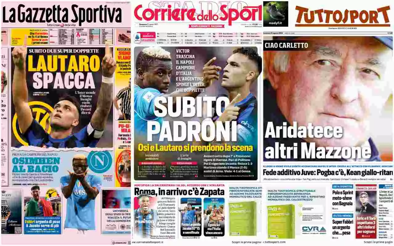 Rassegna stampa, le prime pagine dei quotidiani sportivi del 20 agosto