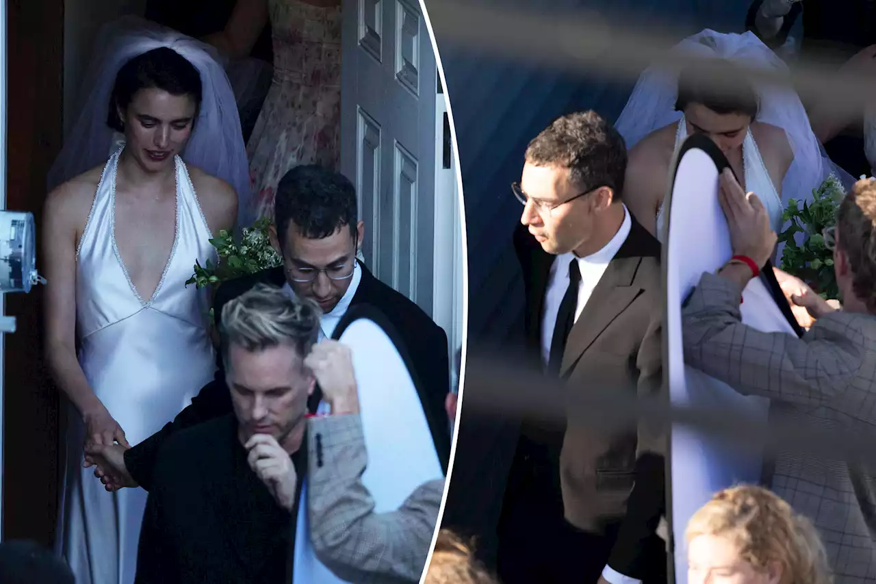 Margaret Qualley wears ballet flats and billowing veil to wed Jack Antonoff