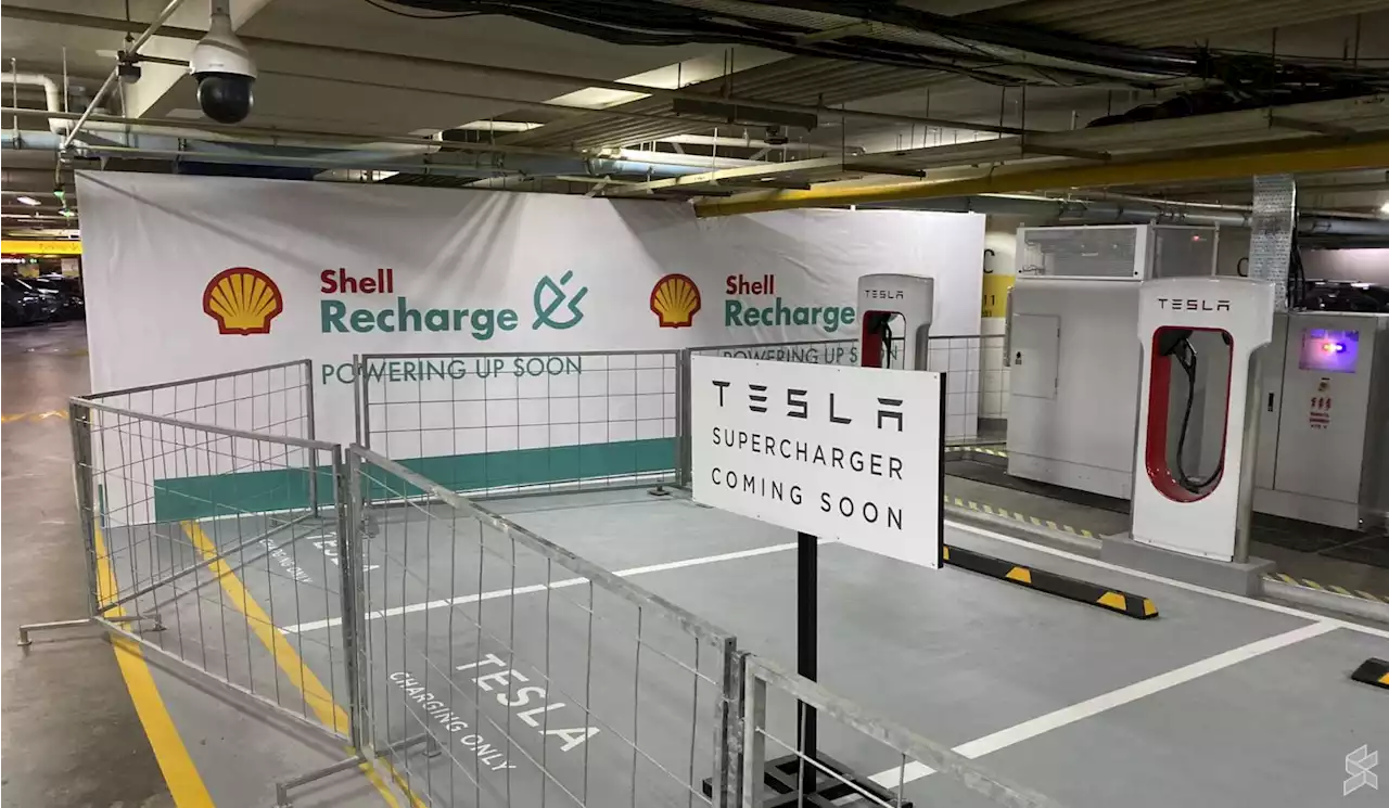 Shell Recharge EV chargers are being installed next to Tesla Supercharger at Pavilion KL