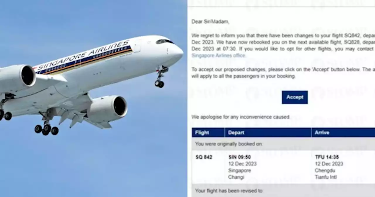 Man books flight from Singapore to Chengdu but SIA 'rebooks' him to fly to Shanghai instead