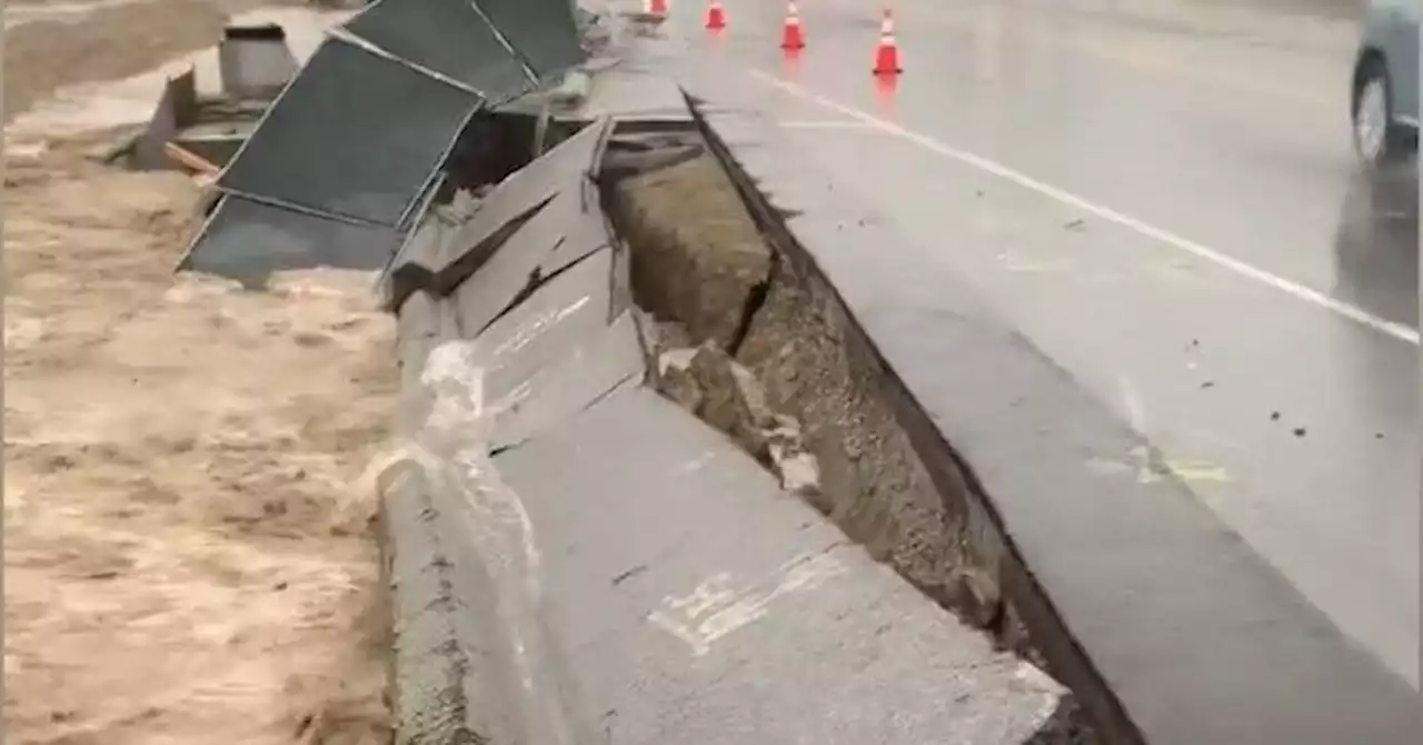 Video Shows Sand Canyon Road Collapsing After Heavy Rainfall in California