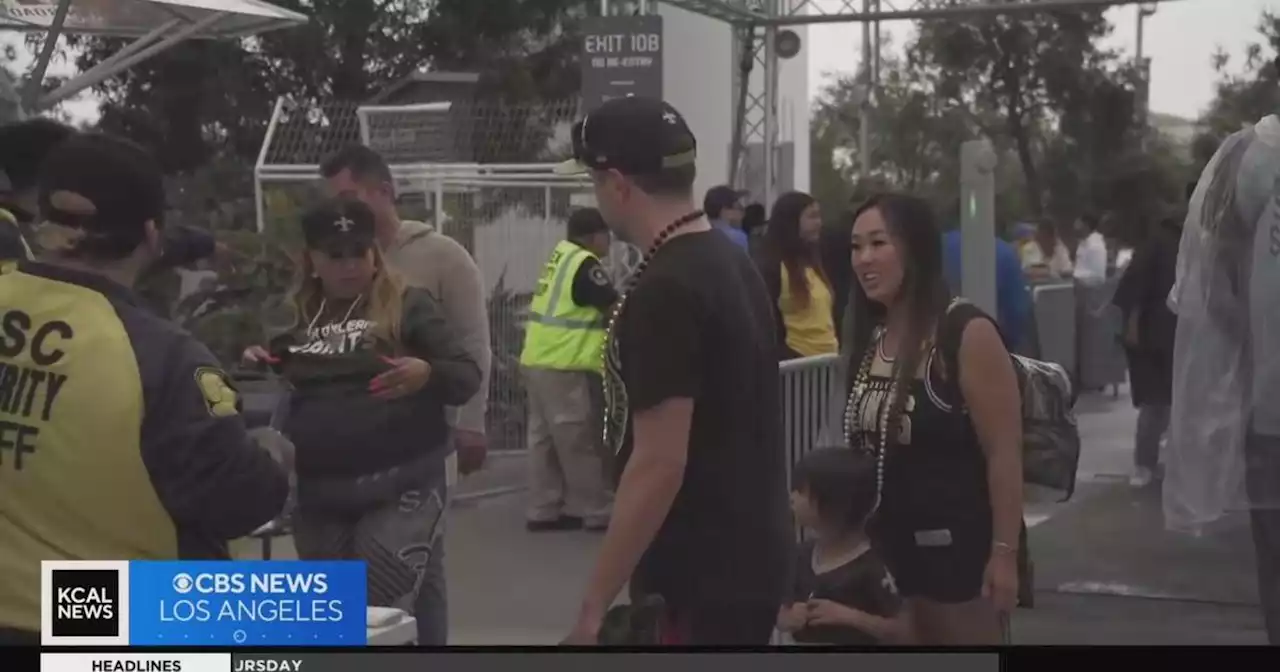 Chargers, Saints fans show up to SoFi Stadium as Tropical Storm Hilary approaches