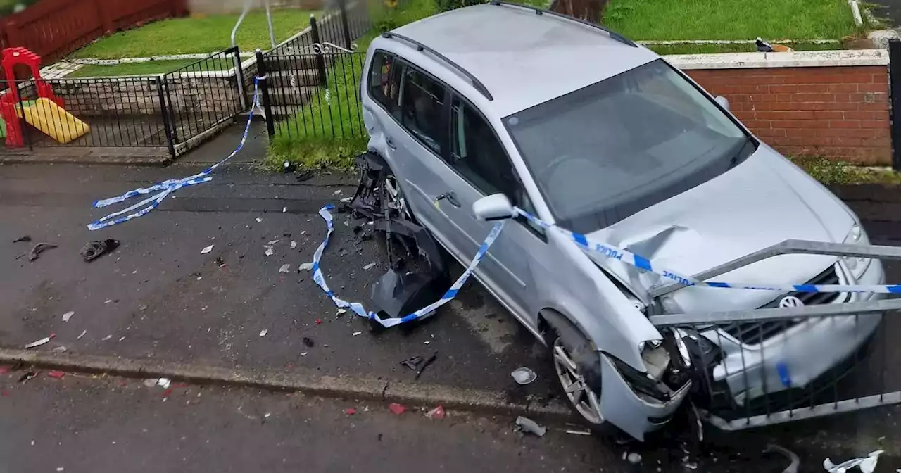 Car wrecked as Glasgow driver crashes into parked motor on city street