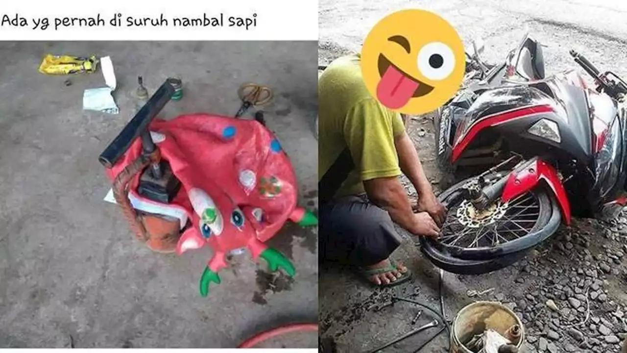 8 Potret Nyeleneh Tukang Tambal Ban saat Kerja Ini Bikin Tepuk Jidat