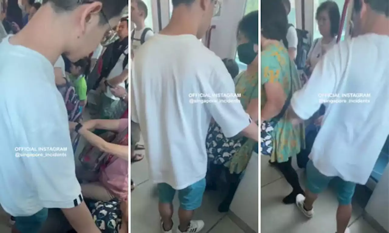 Young man kicks aunty's foot on Punggol LRT train after accusing her of cutting queue, pushing him