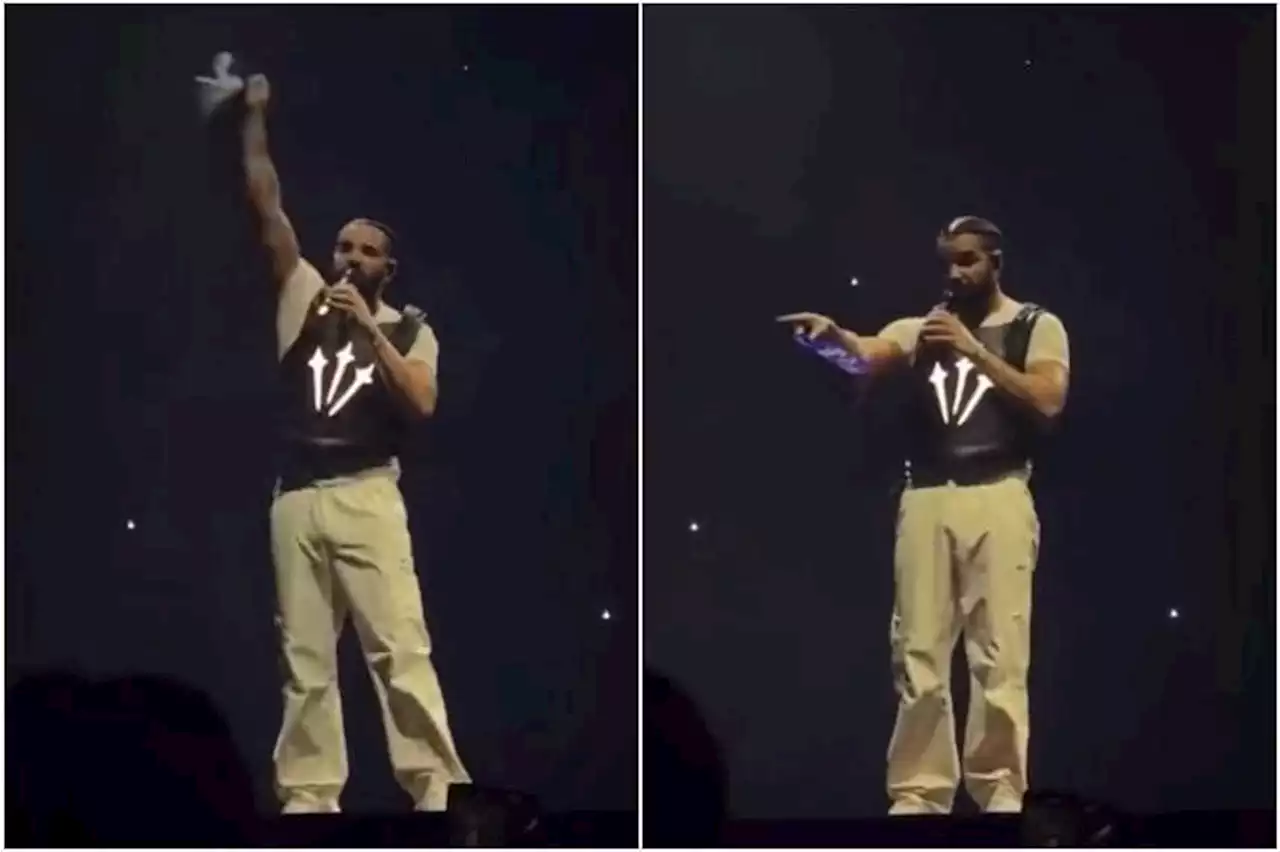 Rapper Drake catches book hurled at him during concert