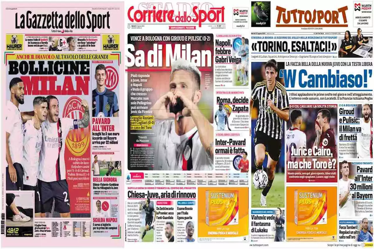 Rassegna stampa, le prime pagine dei quotidiani sportivi del 22 agosto