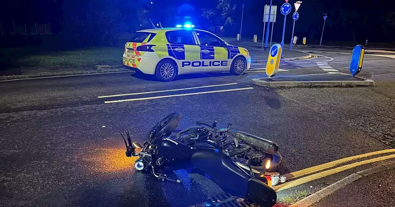 Police chase stolen motorbike before rider 'loses control' and jumps into garden