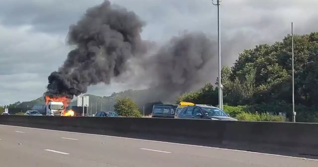 M1 footage shows fire rip through tanker before motorway closure