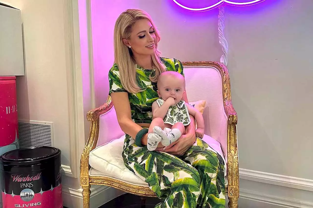 Paris Hilton Twins with 7-Month-Old Son Phoenix in Matching Tropical Prints: 'My Angel Baby'