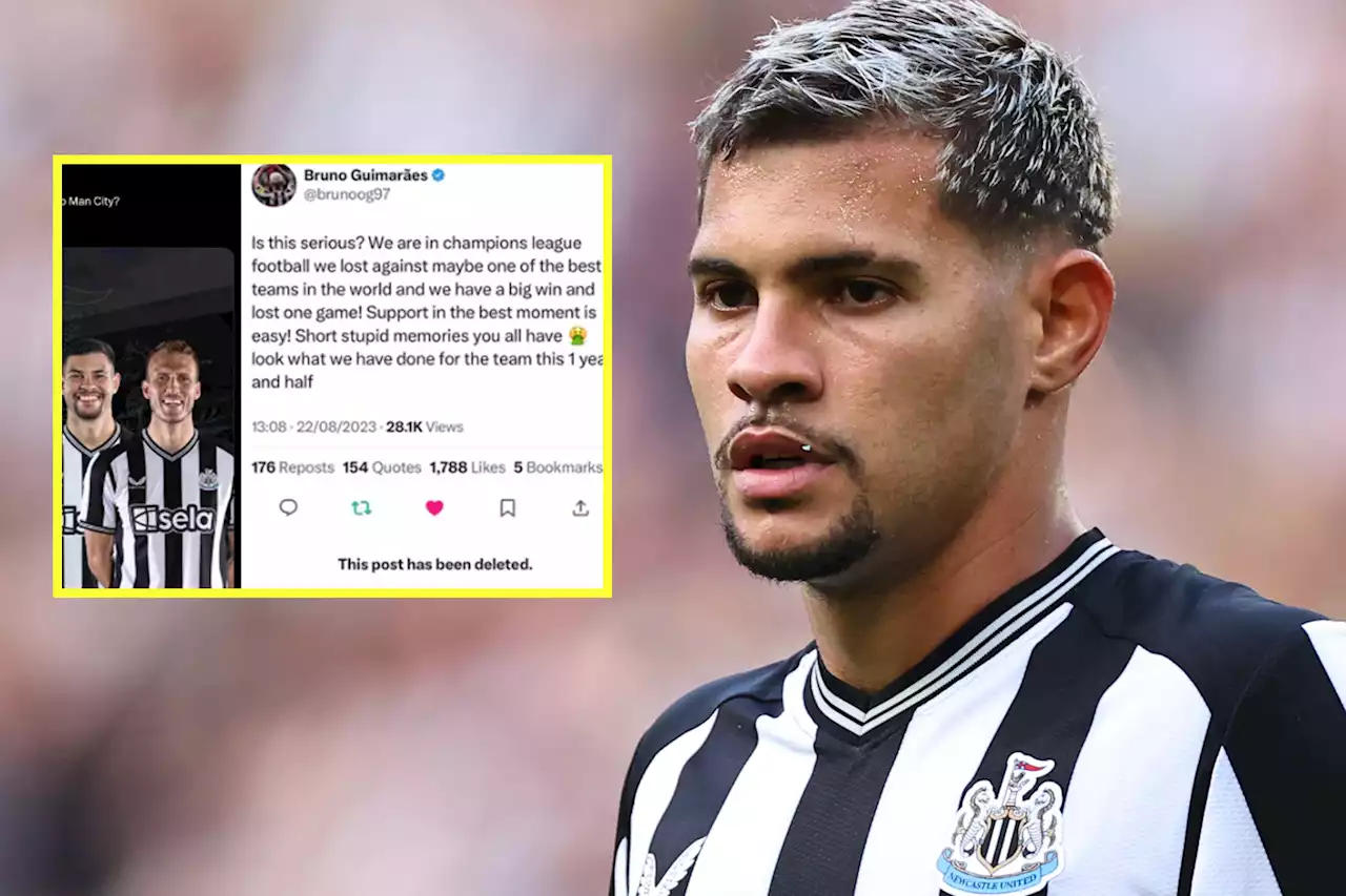 Bruno Guimaraes blasts Newcastle fan account for 'stupid' criticism in now-deleted tweet