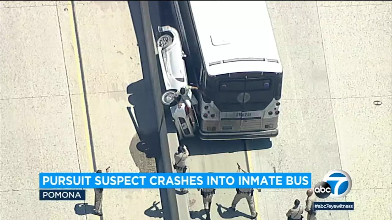 Suspect fleeing CHP crashes into Los Angeles County sheriff's inmate bus