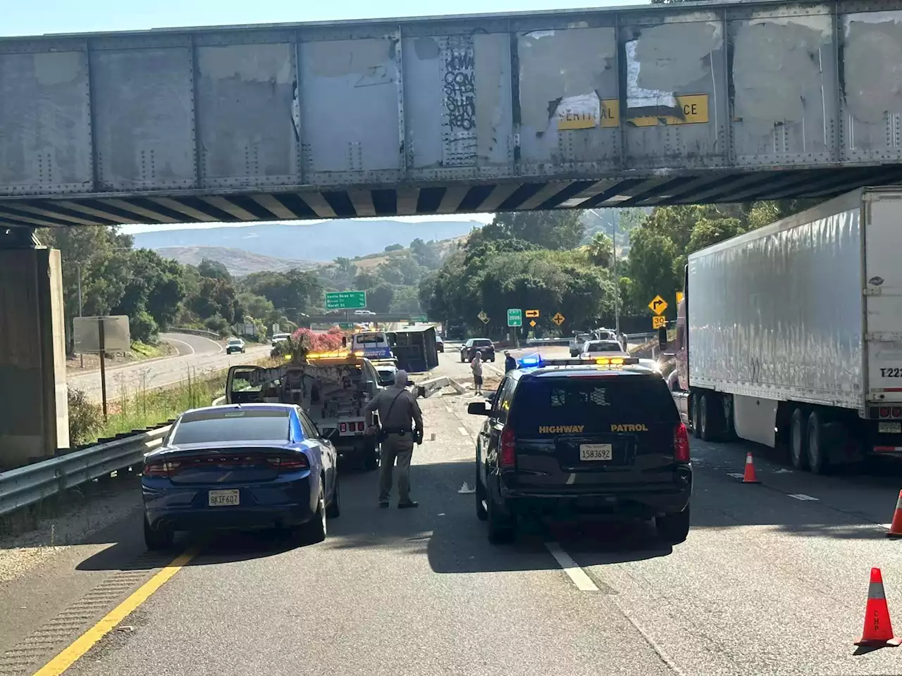 Truck slams into railroad bridge on Highway 101 in SLO