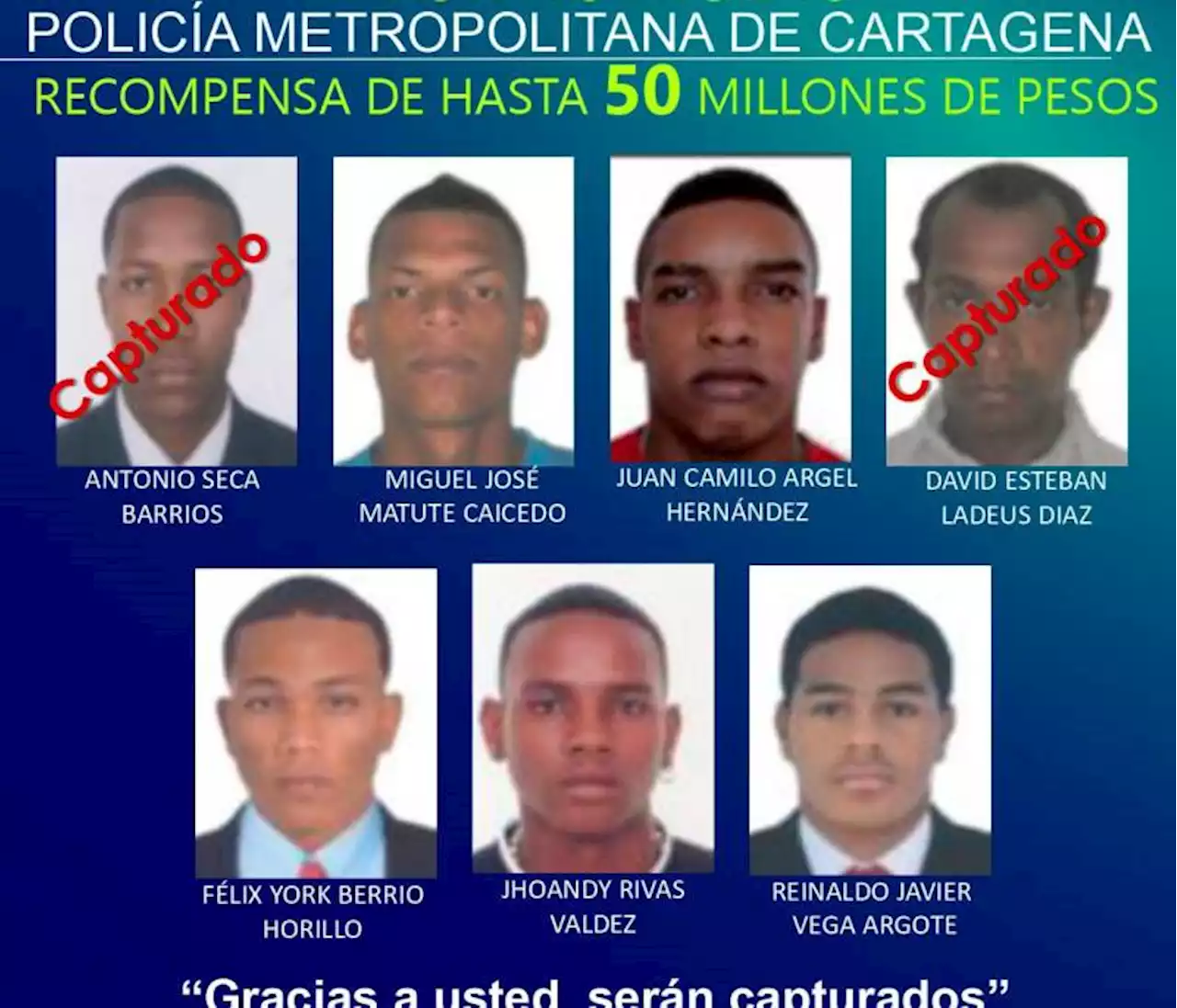 Recompensa de $50 millones por los 5 hombres más buscados en Cartagena