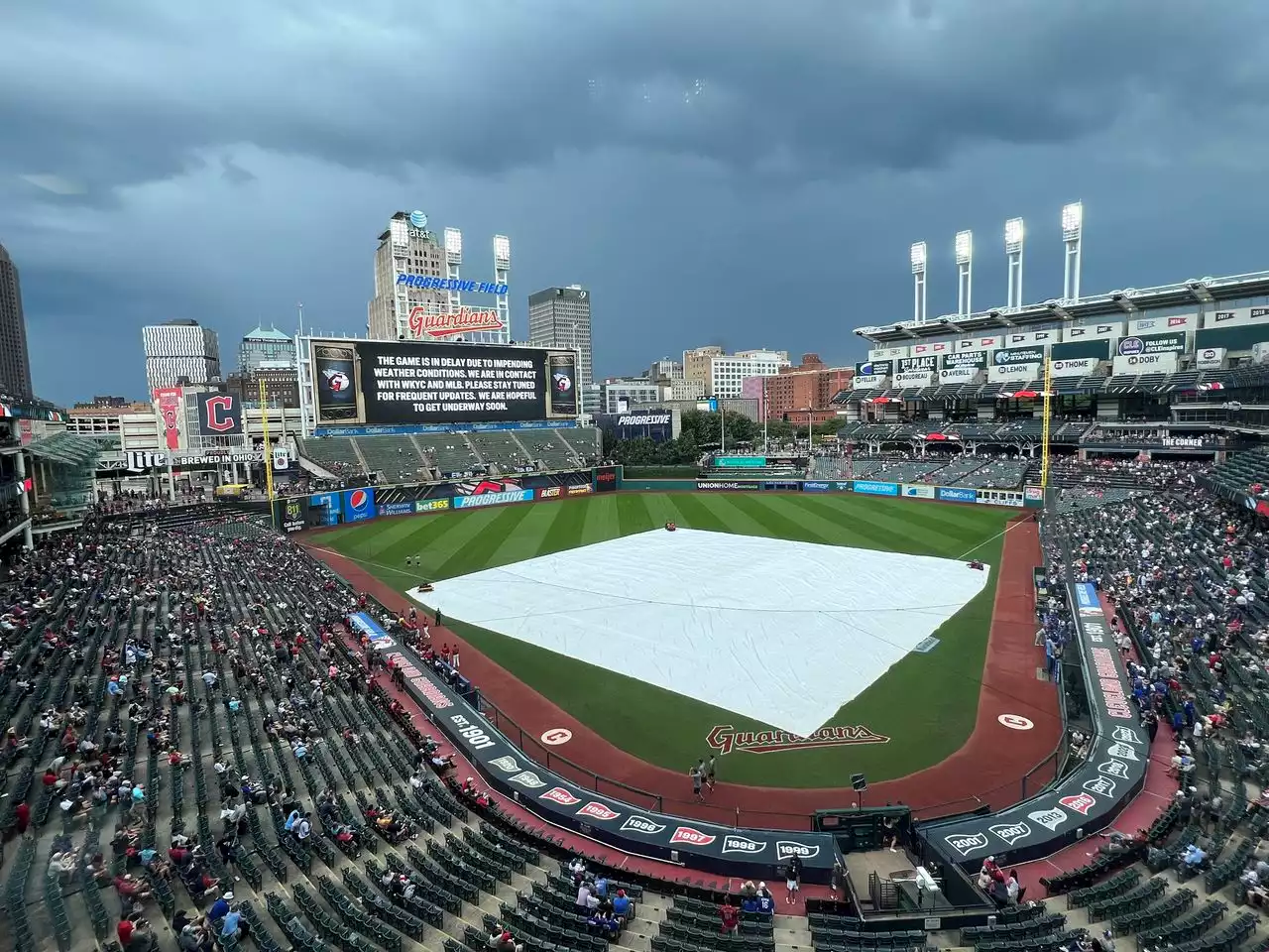 Guardians and Dodgers enter (another) delay as rain halts suspended game in 9th inning