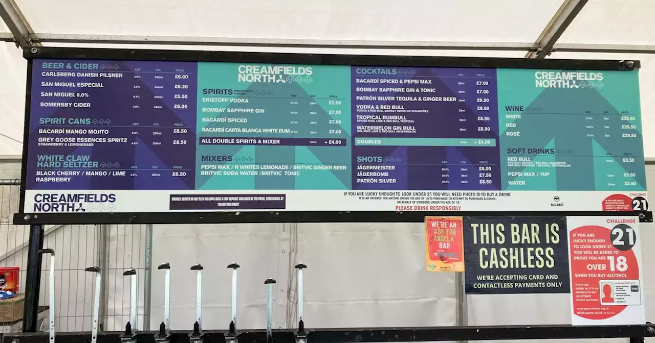 Creamfields drink prices including beers, spirits and cocktails