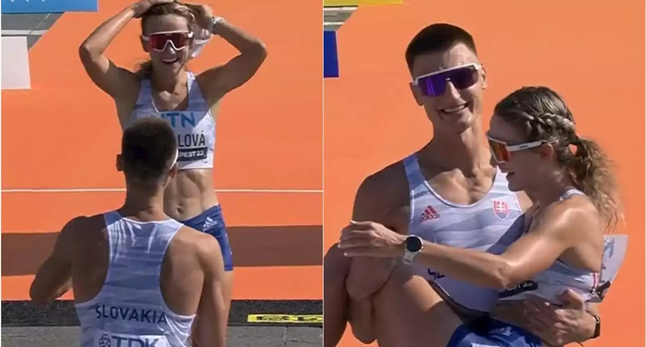 VIDEO: Atletas eslovacos se comprometen en plena competencia en el Mundial de Atletismo