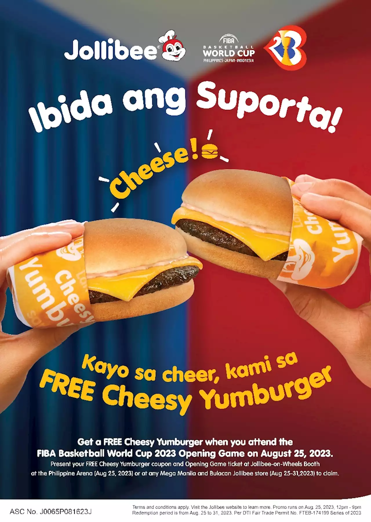 FIBA Basketball World Cup 2023 opening game goers get free Jollibee Cheesy Yumburgers