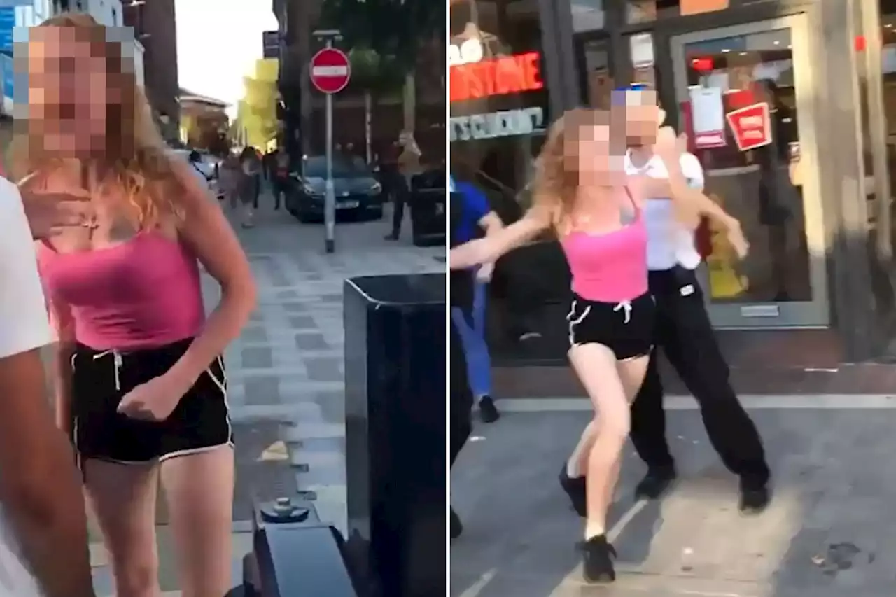 Shocking moment woman headbutts boy & kicks kids outside KFC in rampage