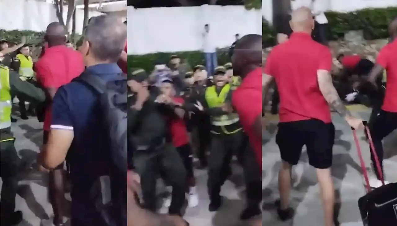 Violenta riña entre jugadores del América y policías en el parqueadero del 'Metro'