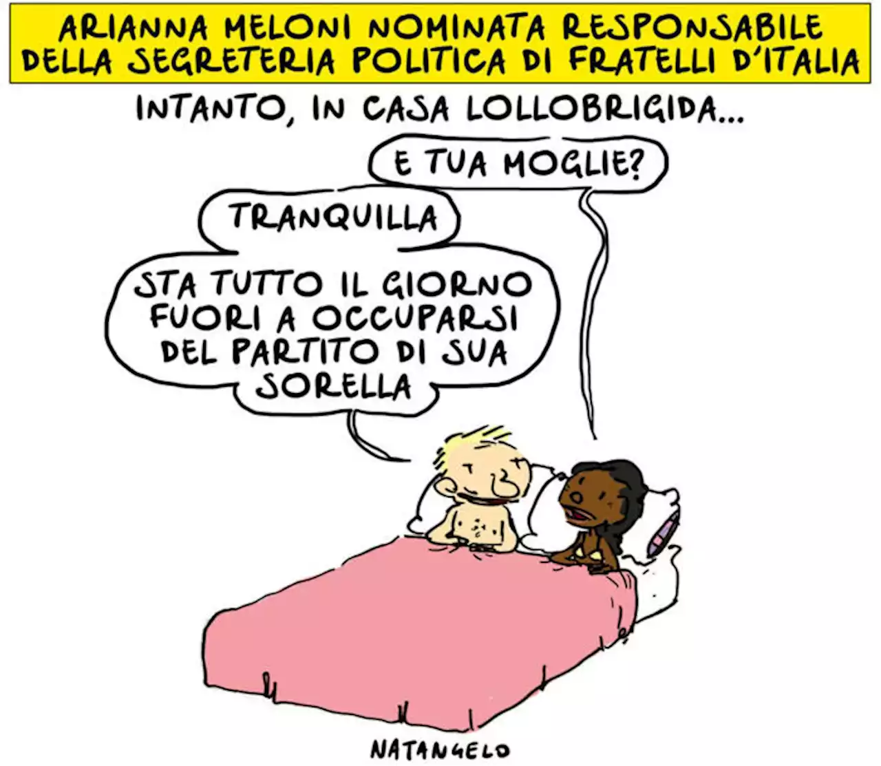 La vignetta del Fatto quotidiano su Arianna Meloni e il ministro Lollobrigida - Notizie