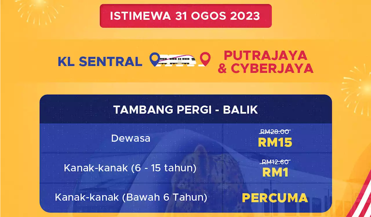 - 46% off KL Sentral - Putrajaya return adult ticket, RM15, first train 4.30am