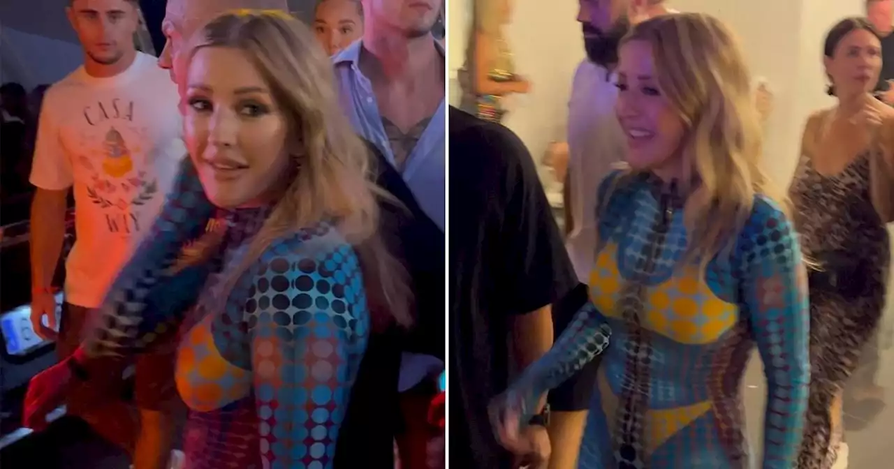 Ellie Goulding makes a splash in Ibiza with wacky blue futuristic bodysuit