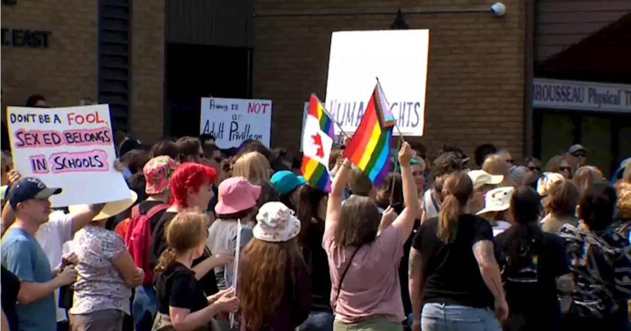 Protesters in Saskatoon calling for new pronoun and education policies to be scrapped