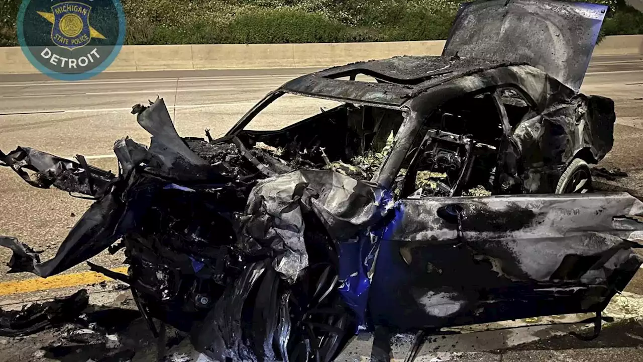 SUV split in half in fiery crash at accident scene as 19-year-old drives 100 mph