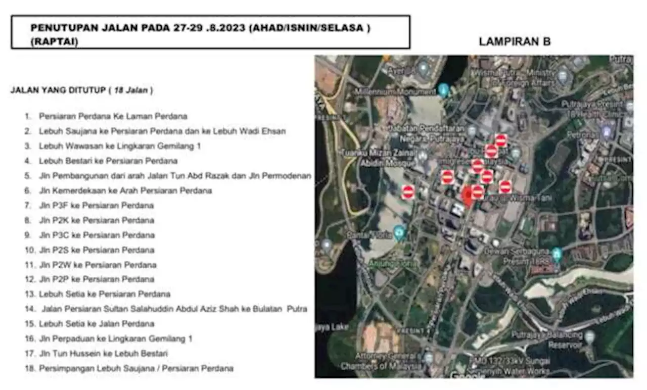 18 Putrajaya roads closed for National Day rehearsals - 100k people expected to attend August 31 parade