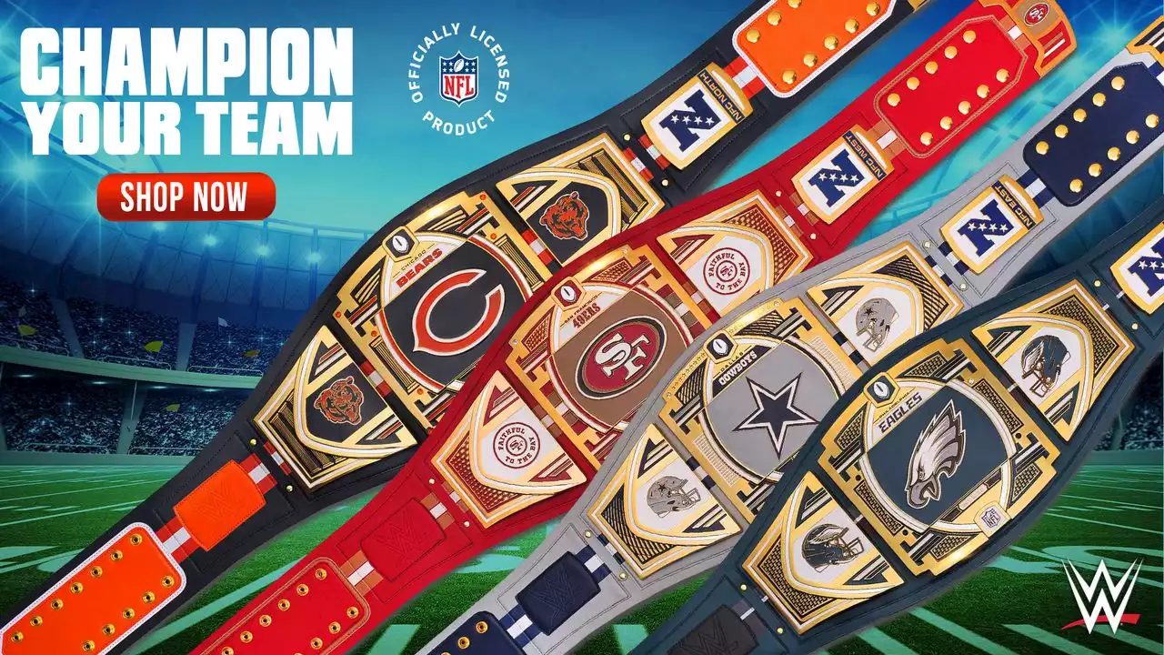 NFL-inspired WWE legacy title belts feature the colors and branding of all 32 teams