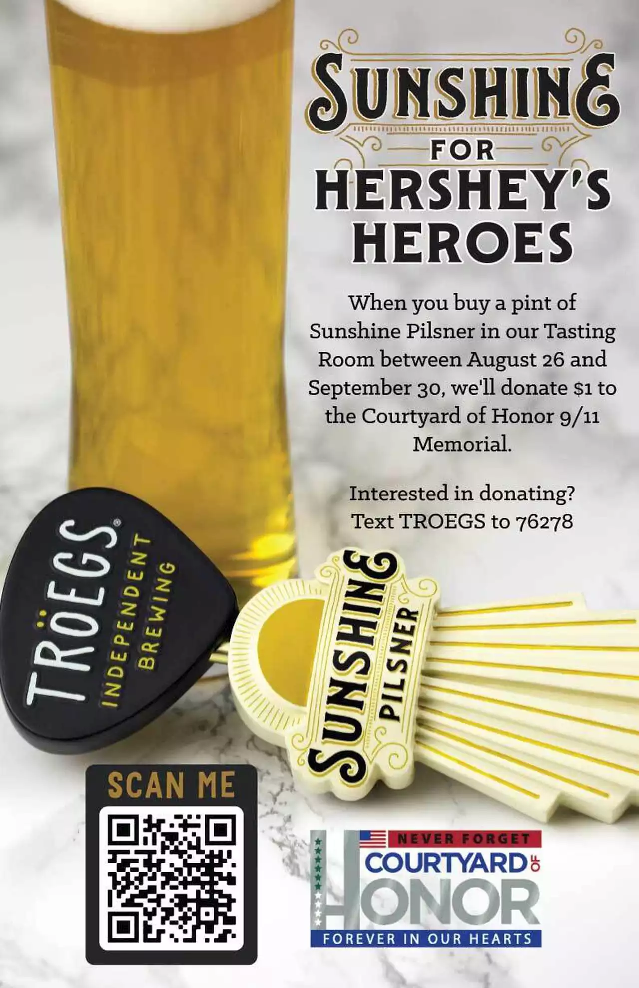 Tröegs will donate portion of sales of Sunshine Pilsner to benefit Courtyard of Honor in Hershey