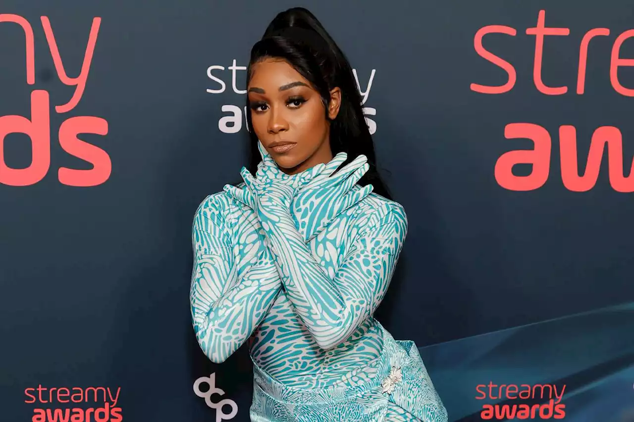 Pinkydoll Strikes a Pose at the 2023 Streamy Awards in an Icy Blue Catsuit — and Bejeweled Pedicure!