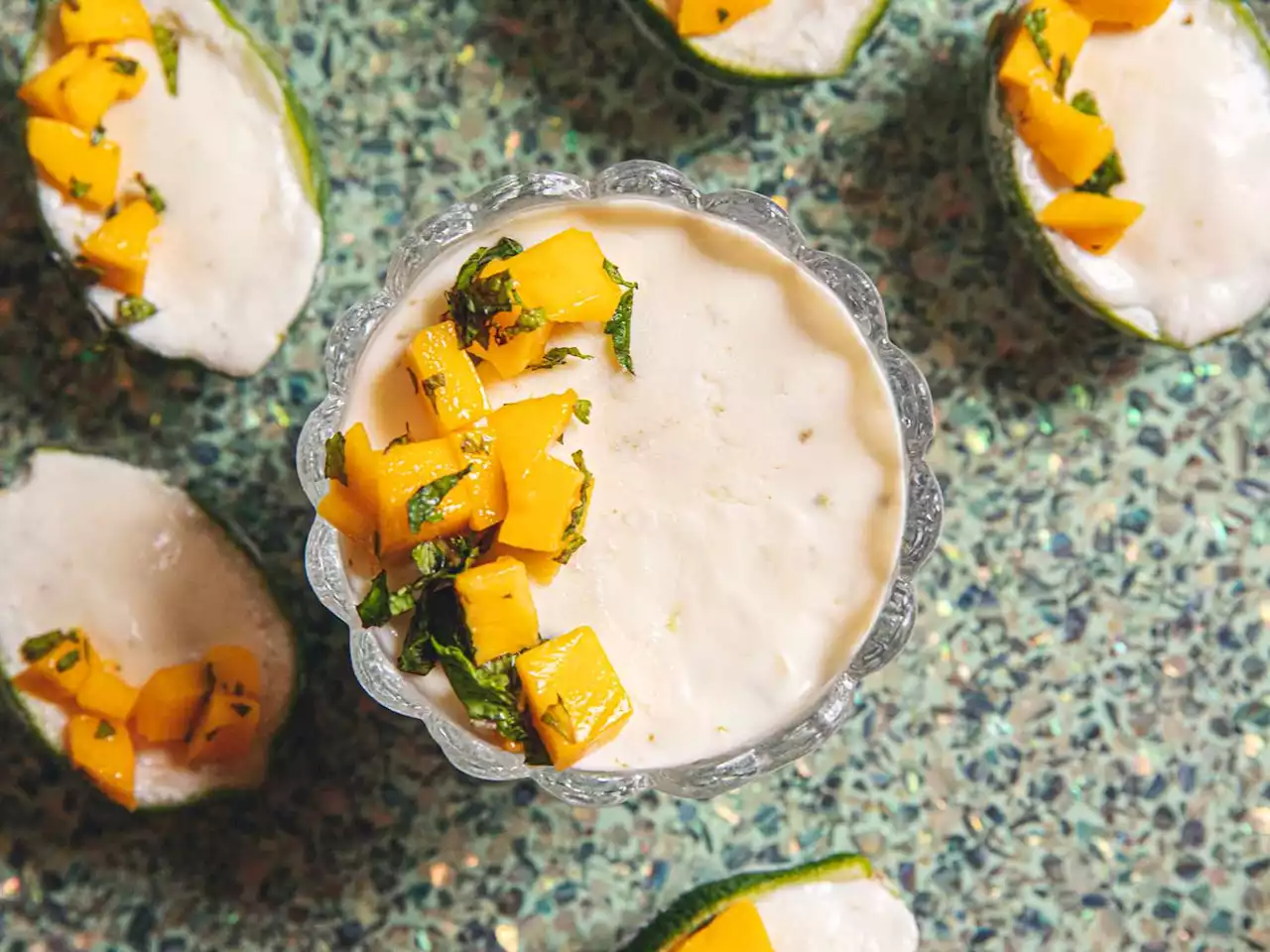 Lime Possets With Mint and Mango Fruit Salad Recipe