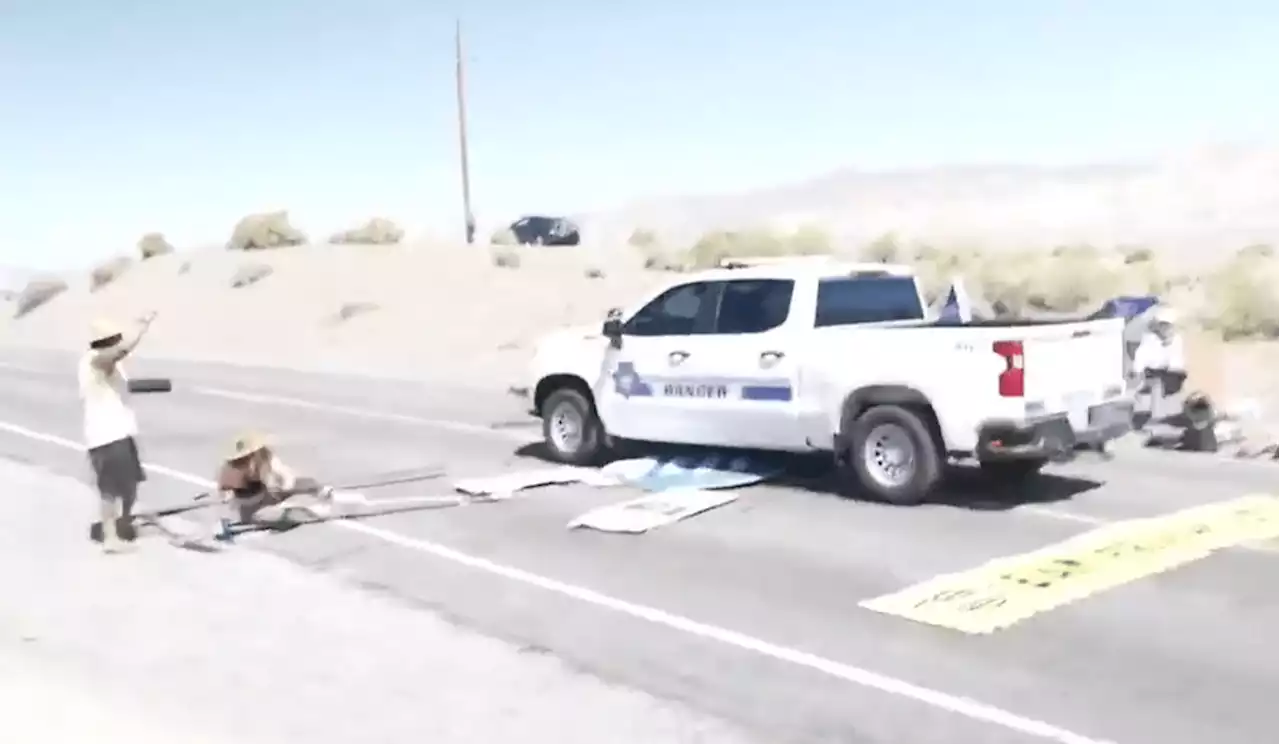 US cops show Brit police how to deal with eco yobs as they drive through barrier