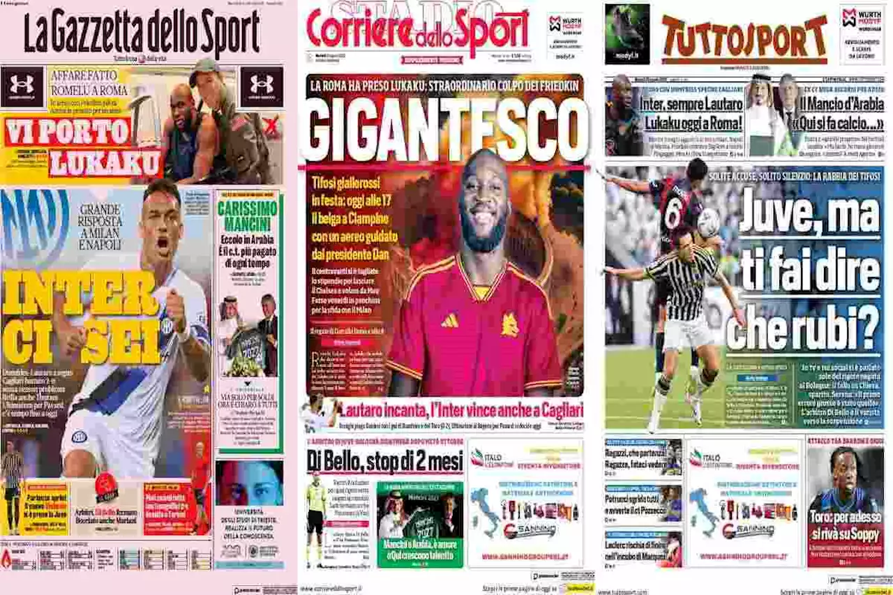 Rassegna stampa, le prime pagine dei quotidiani sportivi del 29 agosto