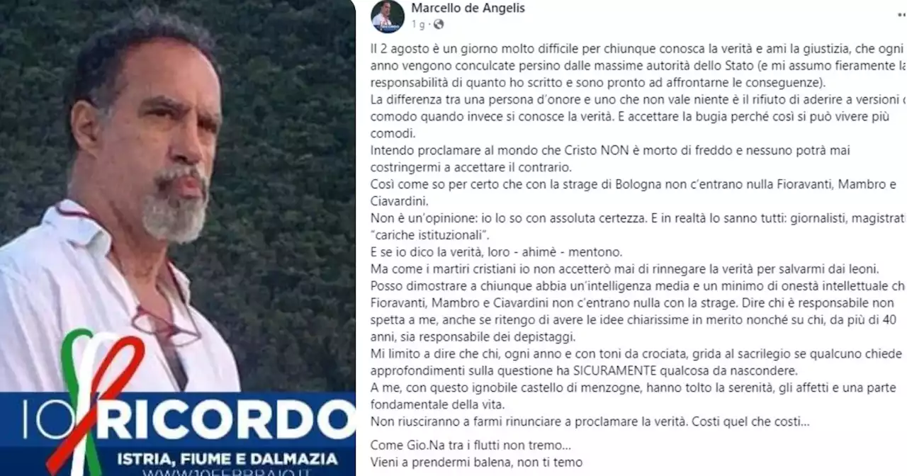 Strage di Bologna, il portavoce della Regione Lazio su Facebook si schiera con i condannati definitivi Mambro, Ciavardini e Fioravanti: 'Cariche istituzionali mentono'