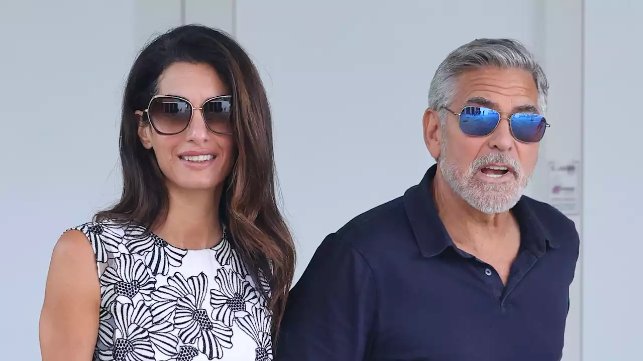 Amal Clooney Paired a Chic Graphic Minidress With the Most Gigantic Sunglasses While Out With George