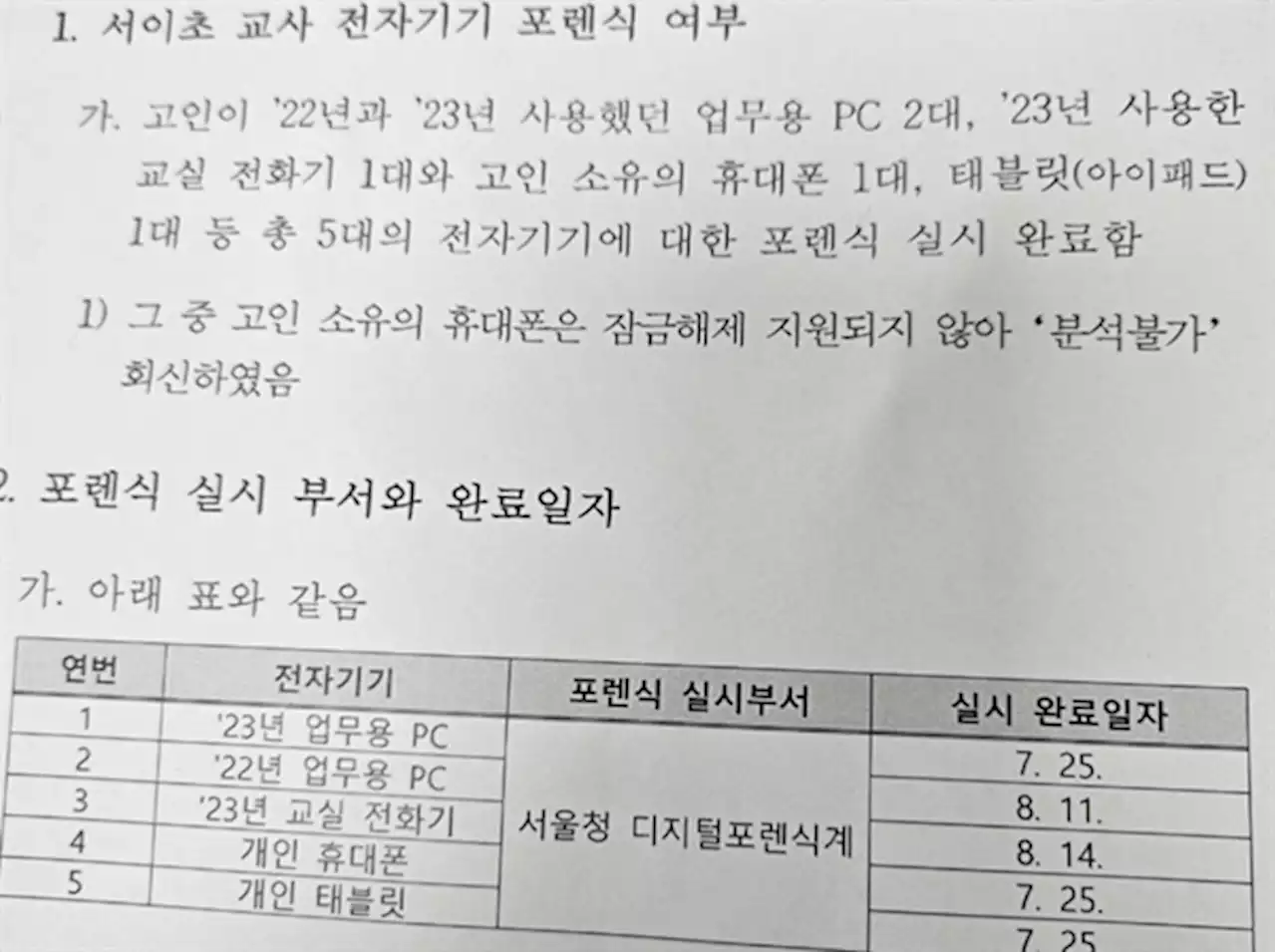 서이초 교사 PC 포렌식 성공한 경찰... 유족 '왜 안 알려주나'