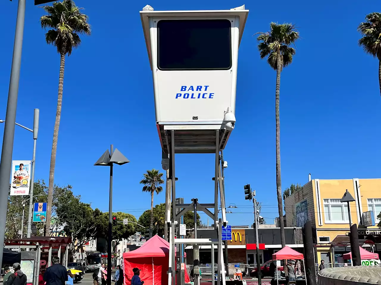 Police watchtower installed at 24th St. BART Plaza