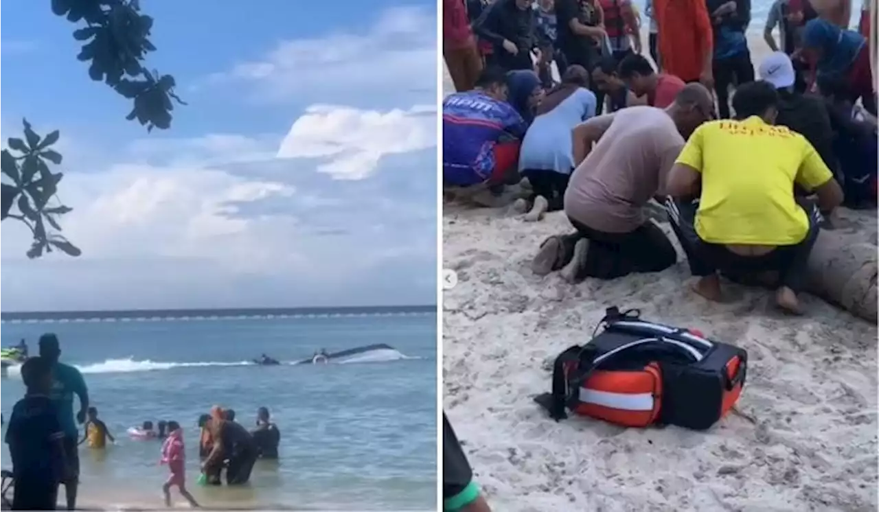 [Watch] 9 People Nearly Drown In Teluk Batik After Boat Capsized