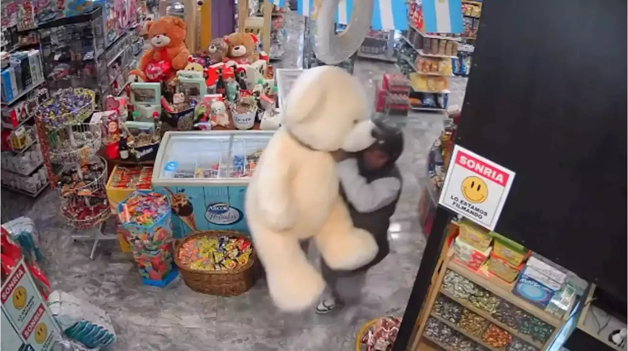 Video: un delincuente ingresó a un kiosco, se robó un peluche gigante de $100.000 y escapó