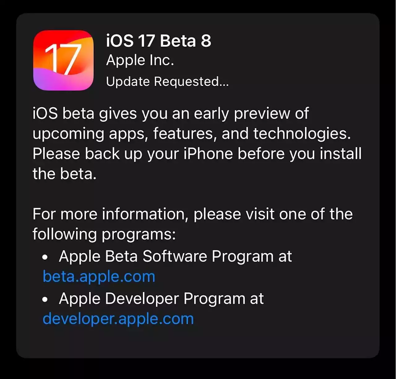 Apple delivers eighth developer beta of iOS 17 after announcing the iPhone 15 launch event.