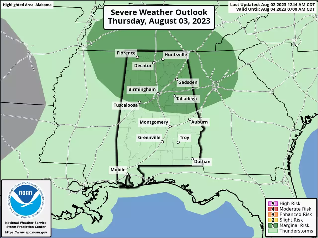 Isolated severe storms possible in Alabama on Thursday