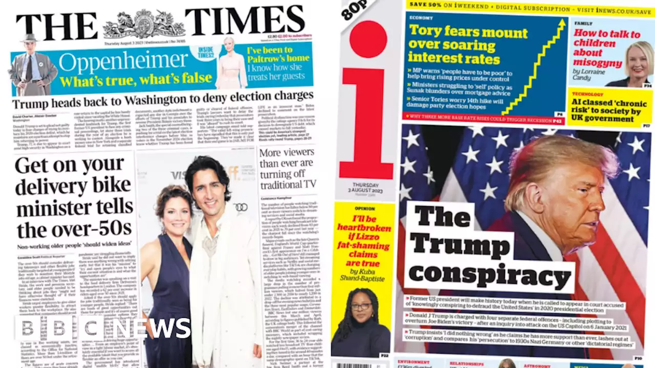 Newspaper headlines: Donald Trump charged and Justin Trudeau's split